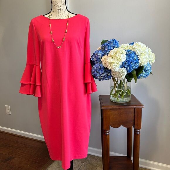 EUC Calvin Klein Ruffled Sleeve Sheath Dress - Picture 1 of 8